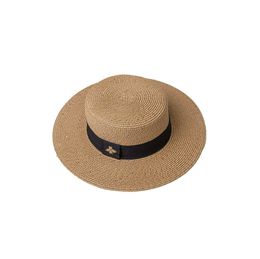 Straw Hat Ladies Bee Bow Wide Brim Summer Outing Sunscreen Sunshade European And American Retro Leisure All-match Top