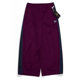 Men's Pants Wine Red Needles Wide Leg Sweatpants Loose Men Women Quality AWGE Trousers Embroidery Butterfly Track Drawstring Pant 230824