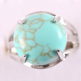 Cluster Rings 1Pcs Jewelry Gift Adjustable Ring For Women Natural Stone Round CAB Cabochon Green Howlite Bead Finger Z218