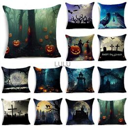 Halloween Scary Night Dark Castle Graveyard Pumpkin Linen Throw Pillowcase Decorative Cushion Cover For Sofa Living Room Party HKD230825 HKD230825