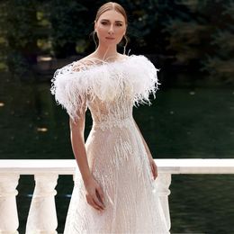Elegant A-Line Wedding Dress New Sequin Fit Off The Shoulder Bride Dresses Sweep Train Party Special Occasion Gowns Customized D-H232783