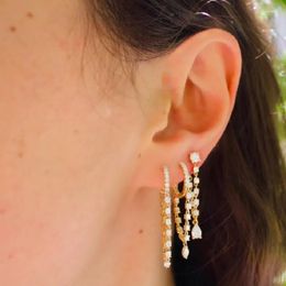 Hoop Earrings 2023 High Quality Round Earring Geometry CZ Tassel Chain Small For Women 3 Colors Delicate Minimal Wedding Jewelry