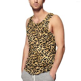 Men's Tank Tops Black Gold Leopard Print Top Man Cheetah Animal Summer Design Gym Sportswear Oversized Sleeveless Vests