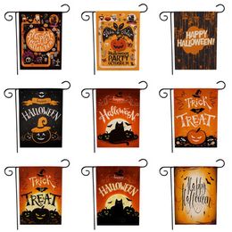 Halloween Garden Flags Double Sided Printing Pumpkin Witches Outdoor Hanging Linen Garden Flags Halloween Party Decorations SN4450