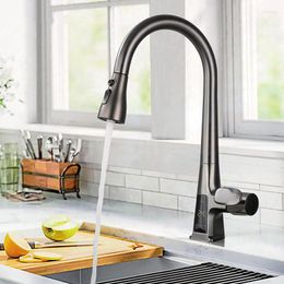 Kitchen Faucets Intelligent Induction Digital Display Faucet Single Handle And Cold Dual Control Sink Faucetluxury Black