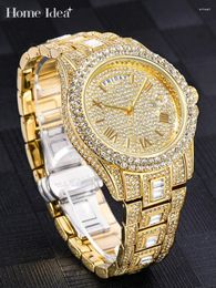 Wristwatches Business Office Men Luxury Diamonds Quartz Wrist Watch Push Button Hidden Clasp Fashion