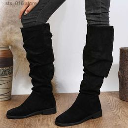 Boots New Fashion Women Pleated Low Heel Knee High Boots Women Thin Toe Knight Boots High Quality Long Boots 2022 T230824