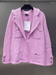 Women's Knits Designer's Retro Twist Lapel Pocket Knitted Cardigan Coat Autumn Fashion Luxury All-in-one Straight Sweater