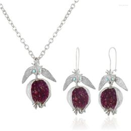 Pendant Necklaces Vintage Fruit Red Pomegranate Jewellery Set Gemstone Earrings F3MD