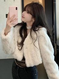 Women's Fur Coat Women Winter Jacket Short Faux Lamb V-neck Furry White Fluffy Chaquetas Para Mujer 2023