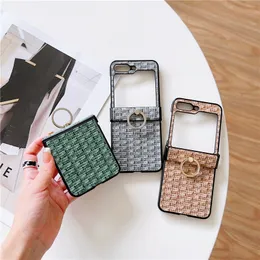 Luxury Braided Grain Vogue Phone Case for Samsung Galaxy Folding Z Flip3 Flip4 Flip5 5G Sturdy Full Protective Soft Bumper Woven Pattern Fold Shell with Ring Holder