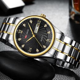 Wristwatches Sport Watches For Men Business Diamond Mens Quartz Stainless Steel Waterproof Date Week Watch Man