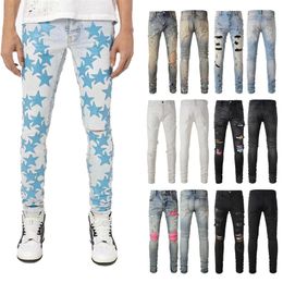 Mens designer jeans skinny jeans desig pants Long hippop Sticker Embroidery Slim Denim Straight streetwear Skinny pants whole 270Y