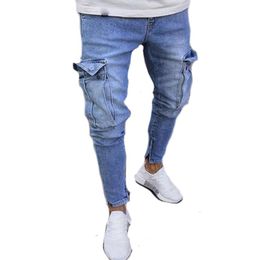 Men Fashion Clothes Cargo Jeans Pants Mens Ripped Skinny Work Denim Pants Street Wear Solid Colour High Quality Trousers260Q
