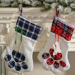 New Christmas Stockings Animal Dog Cat Paw Gift Bag Monogrammed Candy Gift Stocking Christmas Tree Ornaments New Year Xmas Home Decoration 0825