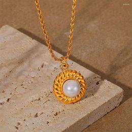 Pendant Necklaces Boako Stainless Steel Elegant Round Pearl Necklace 18K Gold Plate Jewelry Fashion INS Clavicle Chain Ladies
