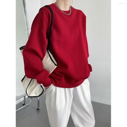 Women's Hoodies HXJJP 2023 Autumn Wine Red Oversize Sweatshirts Korean O-Neck Loose Bf Long Sleeve Pullovers Tops