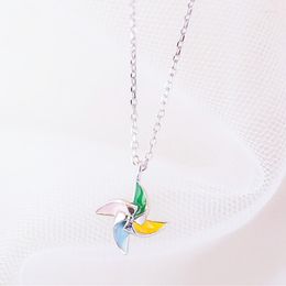 Chains FoYuan Silver Colour Minimalist Sen Series Adhesive Drop Coloured Windmill Necklace For Women Fashionable Jewellery