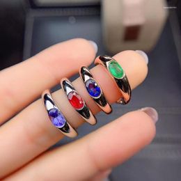 Cluster Rings 2023 No Sign Natural Ruby/Sapphire/Emerald/Tanzanite Ring For Women Fine Jewelry S925 Silver Colorful Gemstone Lady Gift