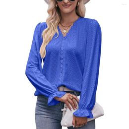 Women's T Shirts Women Fashion T-Shirt Sutumn Winter Long Sleeve Lace Female Casual Solid Colour V-Neck Ladies Tops