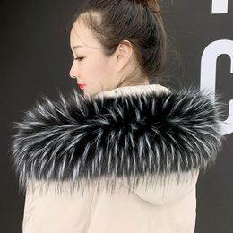 Scarves Faux Raccoon Fur Scarf Winter Hood Fur Decor Shawl Multicolor Fake Fur Scarf Winter Coat Fur Collar cachecol women luxury 230825