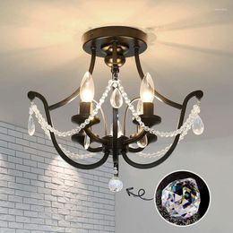 Ceiling Lights American Style Crystal Light Black Retro Bedroom Corridor Porch Farmhouse Staircase Balcony Iron E14