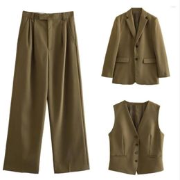 Women's Two Piece Pants SuperAen European And American Women Loose Suit Jacket Breasted Vest Straight Three Pieces Sets