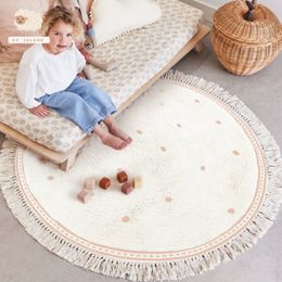 Carpets White Fluffy Carpet For Living Room Hairy Nursery Play Mat Children Soft Foot Dot Plush Bedroom Rug With Tasselsl 230825
