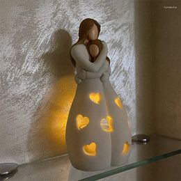 Candle Holders Resin Holder Mother-daughter Commemorative Angel Pendant Flashing LED Christmas Gift Statue Ornament