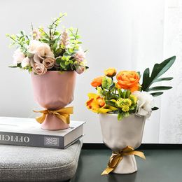 Vases Bouquet-shaped Ceramic Vase Countertop Flower Pot Home Living Room Furnishings Desktop Fake Flowers Nordic Style Crafts