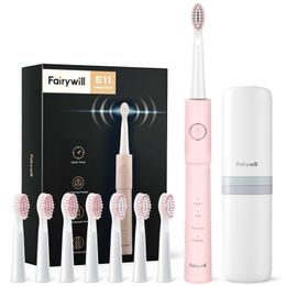 Toothbrush Fairywill Sonic Electric Toothbrush E11 Waterproof USB Charge Rechargeable Electric Toothbrush 8 Brush Replacement Heads Adult l230824