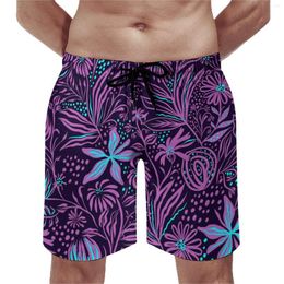 Men's Shorts Summer Board Retro Floral Art Surfing Black And Purple Design Beach Short Pants Fashion Comfortable Swim Trunks Plus Size