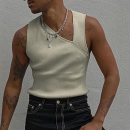 Men's Tank Tops Men Tank- Slash Neck Knitted Vest Solid Color Stylish Sleeveless Slim- Fit Summer Fashion Casual Loose Street311U