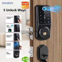 Tuya Wifi APP Smart Door Lock Fingerprint Biometric Digital Password Card Code Keyless Entry Electronic Lock for Home Apartment HKD230825