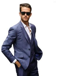 Men's Suits Fashion Notched Lapel Light Blue Men Blazer Trousers Wedding Dress Dinner Party Wear Business 3Pcs Jacket Pants Vest Tie