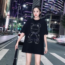 Women's T Shirts 2023 Women Casual Short Sleeve O-neck Fashion Bear Tshirt Drill Design Tees Top High Quality Cotton T-shirt Y2K