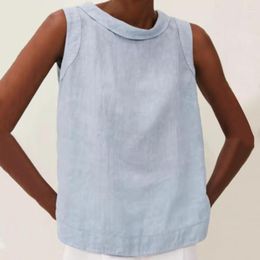 Women's Tanks Women Fashion Summer Casual O Neck Solid Colour Cotton Linen Sleeveless Tops Basic Blouse For Daily Life