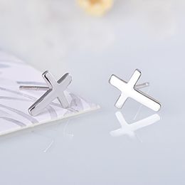 Stud Earrings Simple Design Silver Plated Cross For Women Girls Body Penetration Earring Trend Street Party Jewelry