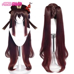 Cosplay Wigs Genshin Impact HuTao Cosplay Wig Hu Tao Long Brown Heat Resistant Synthetic Wigs Anime Cosplay Wigs Wig Cap 230824