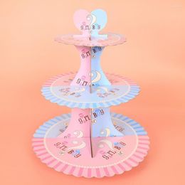 Bakeware Tools Gender Reveal Cupcake Stand 3-Tier Food Grade Cardboard Holder Reusable Cake Pastry Party Supply