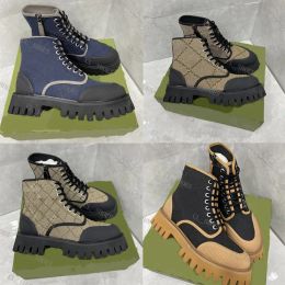 Designer-Boot-Martin-Stiefel, Stiefeletten mit hohem Absatz, Damen-Lederstiefel, Vintage-Druck, Jacquard, klassische Schnürstiefel für Damen und Herren, Stiefel mit Außensohle