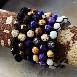 Link Bracelets Couples Jewelry Natural Stone Zircon Ball Woven Macrame Bracelet Man Woman Friend Lovers Bangle Fashion Accessories