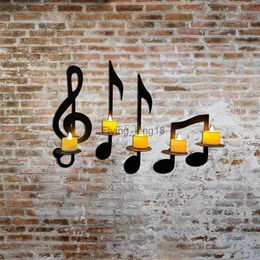 Metal Music Note Decorative Candlestick Atmosphere Props Wall Candle Holder Black Durable Hanging for Home Furnishing Decoration HKD230825