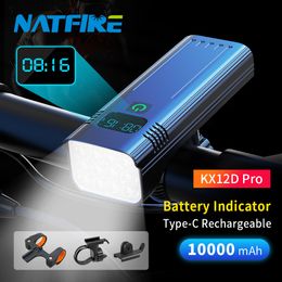 Bike Lights 10000mAh Bicycle Light 12LEDs Type-C Digital Battery Indicator USB Rechargeable Bike Light Set with 3 Holders 5000LM Flashlight 230824