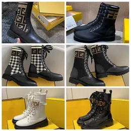 boot brand luxury designer knitted spliced martin boots for women autumn new fashion Lace up knee length boots elastic boots designer shoes factory footwear