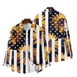 Men's Casual Shirts Long Sleeve Shirt Button Down Coat For Men Slim Fit Sunflower Print Striped Blouse Streetwear Lapel-Neck Cardigan