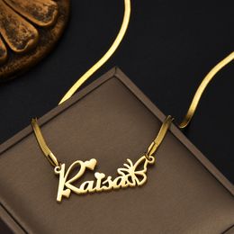 Pendant Necklaces Custom Name Letter Necklace Wave Twist Thick Chain Butterfly Stianless Steel for Men Women Personalized Jewelry Gift 230825