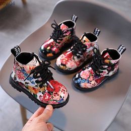 Boots Spring Fall Girls Floral Boots PU Leather Waterproof Kid Baby Boots Shoes Fashion Flower Zip Little Girl Boy Short Boots E12196 L0825