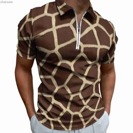 Giraffe Print Polo Shirt Man Brown Animal Casual Shirt Date Vintage Zipper T-Shirts Short-Sleeved Custom Oversize Tops HKD230825