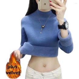 Women's Hoodies Fashion Half Turtleneck Sweater Ladies Knit Autumn/Winter Plus Velvet Thicken Warm Inner Tops Thinner Bottoming Shirt